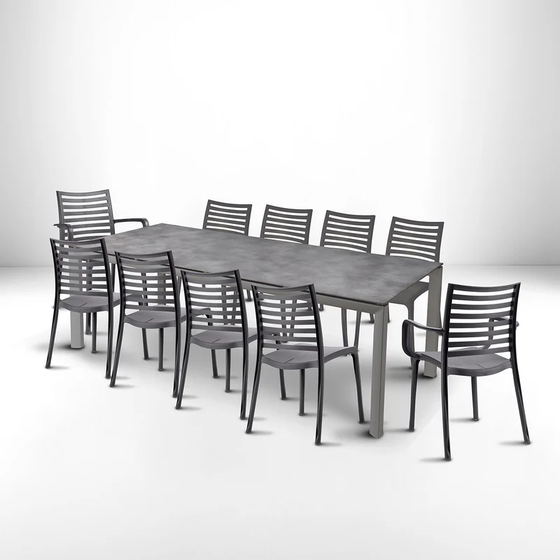 Lot table Greggia 220 x 95 cm + 8 chaises + 2 fauteuils Sunday