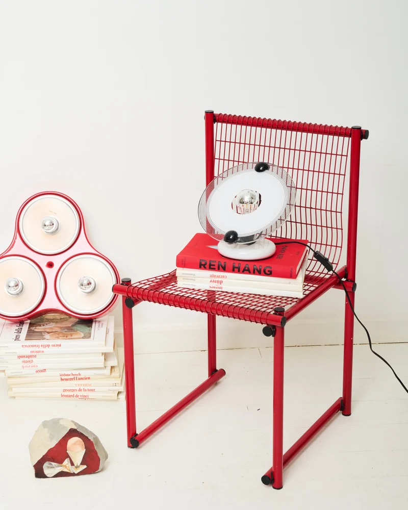 Chaise postmoderne en métal laqué rouge, 1980s