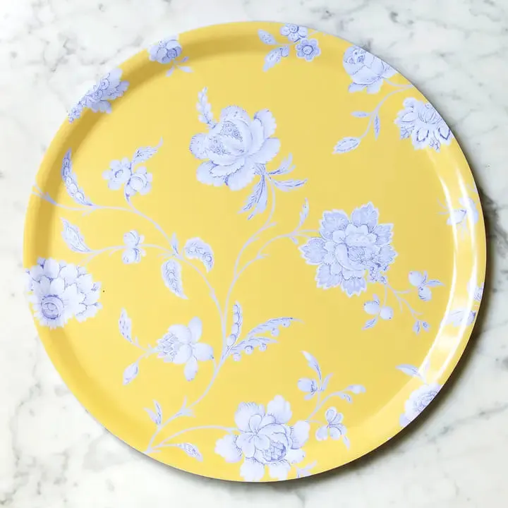 Plateau rond en bois motif floral