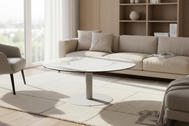Table basse ronde relevable céramique marbre – Dorlan