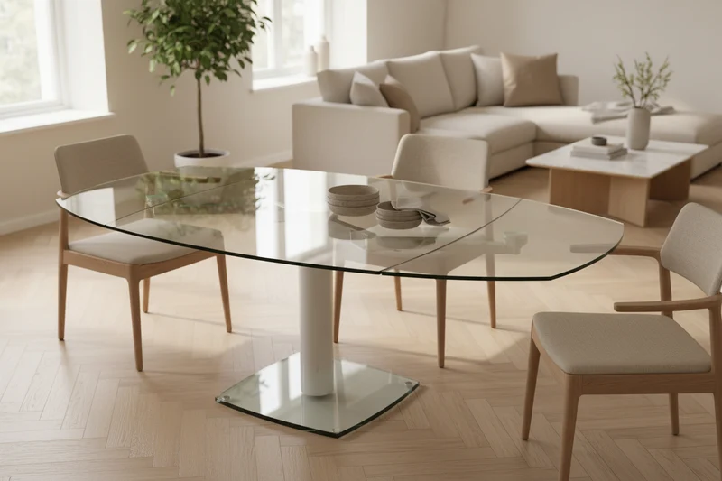Table à manger extensible en verre pied central - Gia