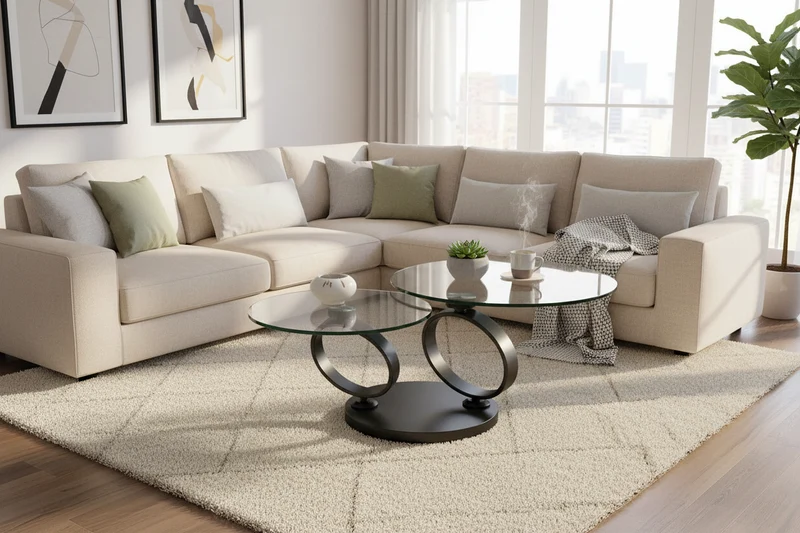Table basse ronde en verre pivotante - Olivia