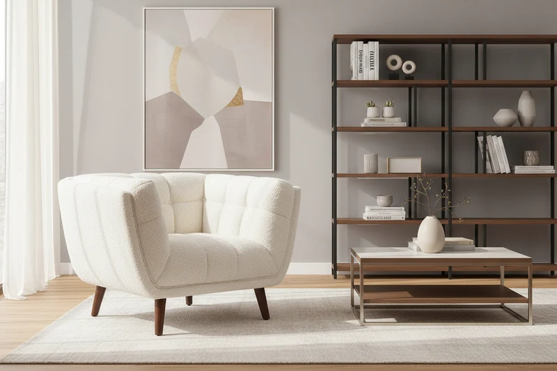 Fauteuil bouclette écru design contemporain - Bery