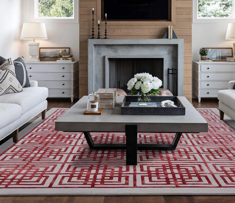 Tapis salon rouge et gris - Line square
