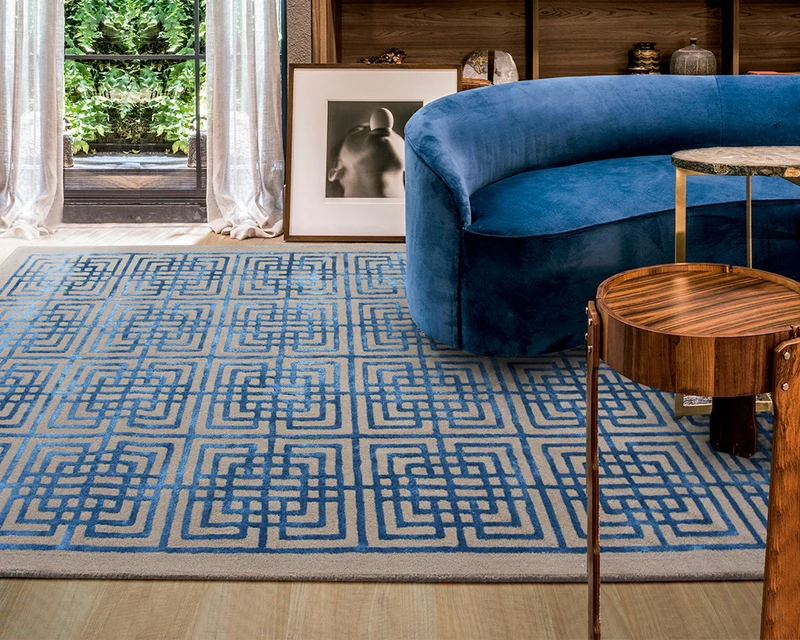 Tapis salon bleu et gris - Line square
