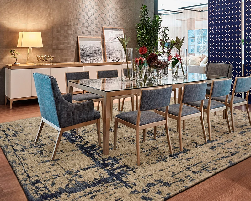 Tapis salon beige tacheté bleu - Antik Cloud