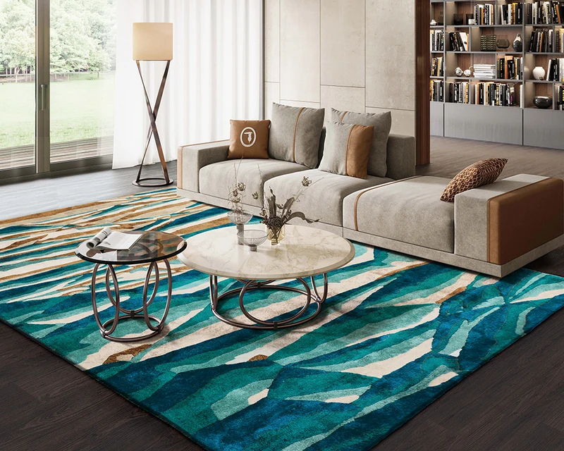 Tapis de salon moderne style peinture bleu - Shale