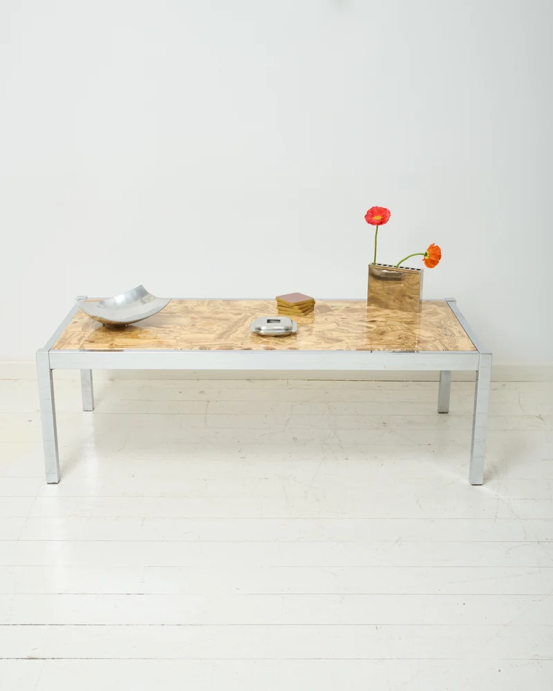 Table basse en pierre et chrome, 1970-1980