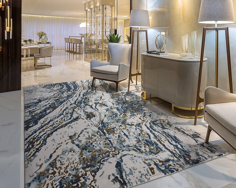 Tapis contemporain pour salon bleu - Marble