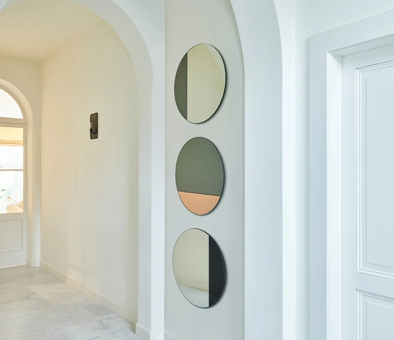 Miroir rond contemporain pour salon 58x58cm - Cord Bronze