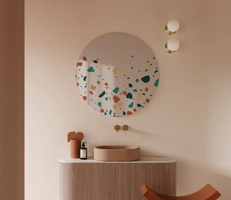 Grand miroir rond de 100cm avec motif - Terrazzo
