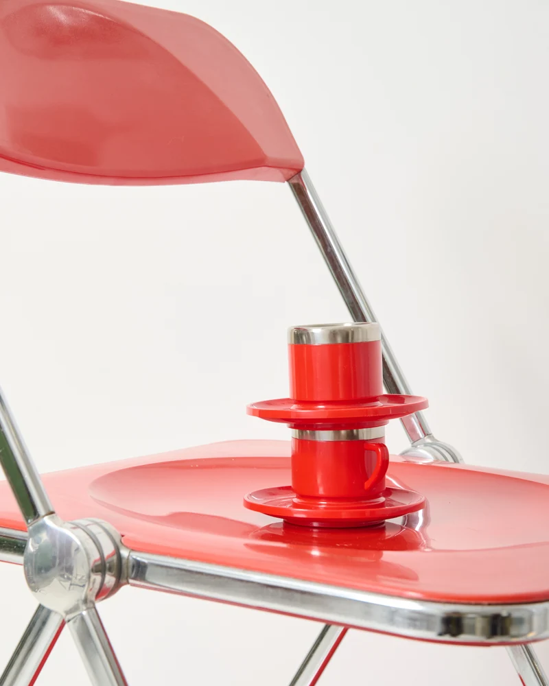 Duo de tasses rouge et inox (1 sur 2), Caldo Caffé, Italie, 1970