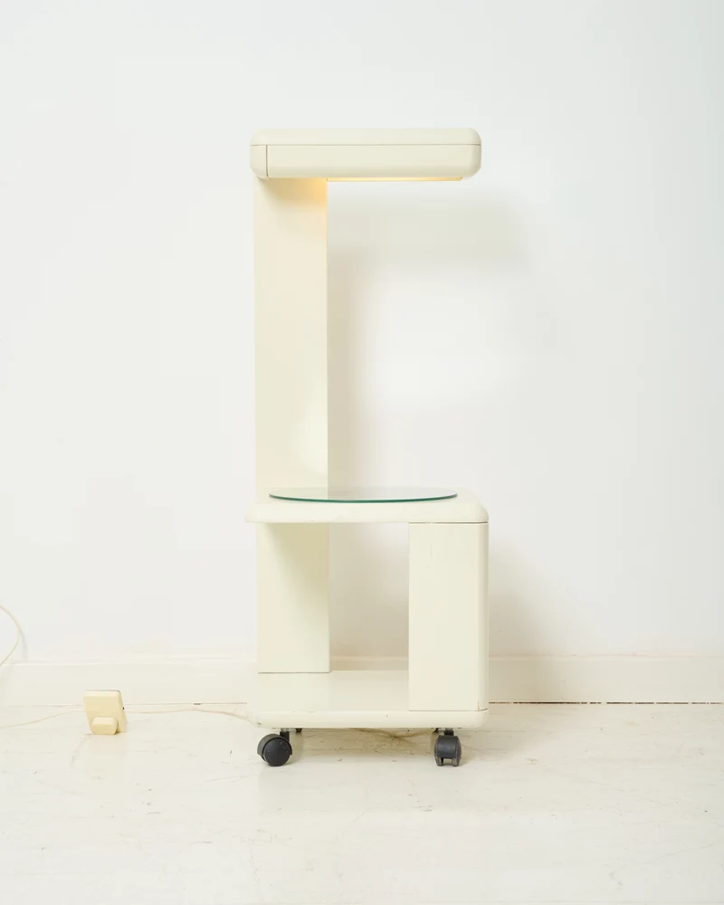 Bout de canapé lumineux à roulettes avec plateau miroir, 1970s