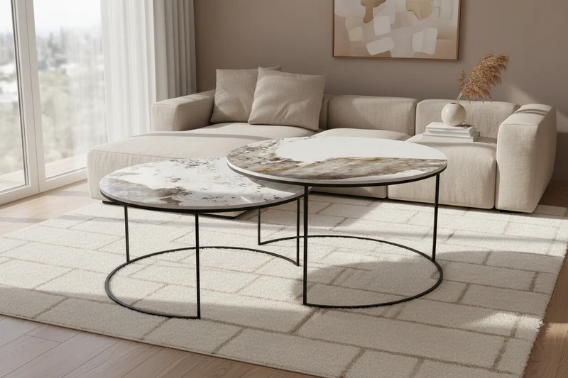 Table basse gigogne ronde effet marbre – Vitaly