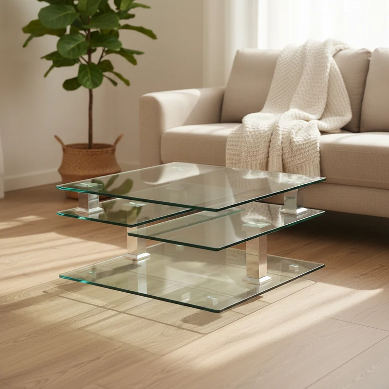 Table basse carré en verre pivotante - Moni