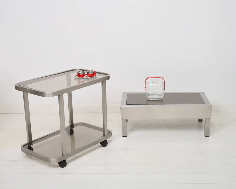 Desserte en acier brossé, 1980s