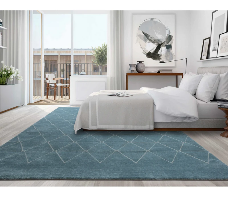 Tapis geometrique bleu design - Viny