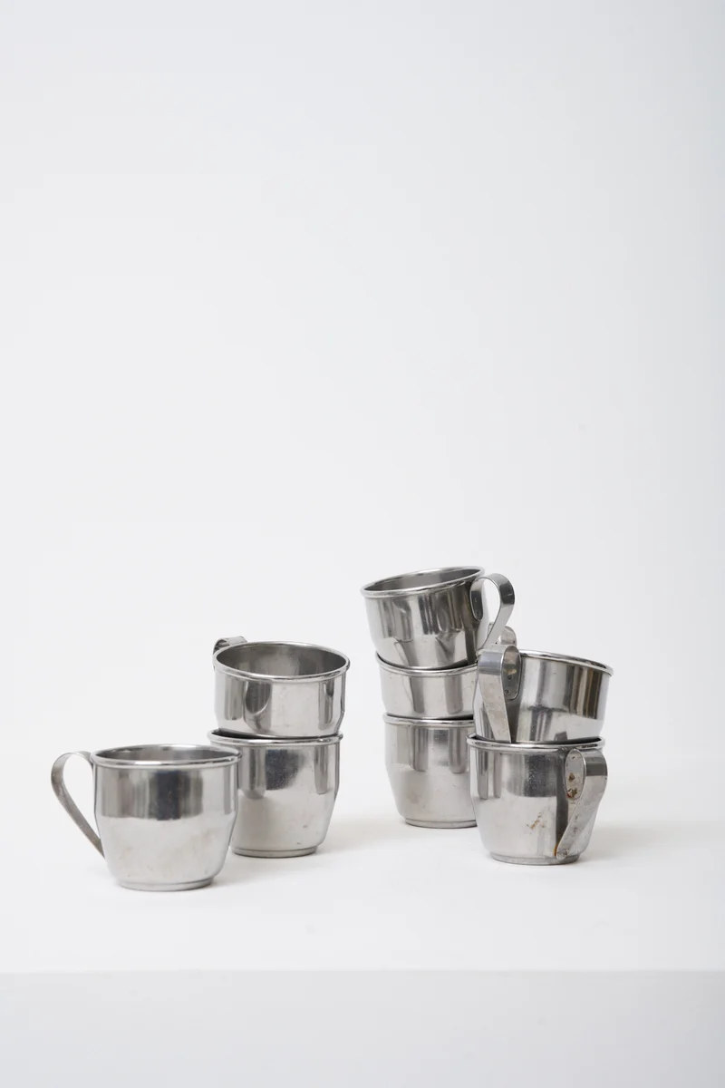 Huit tasses en inox, Italie, 1970s