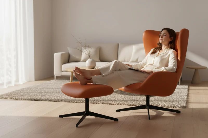 Fauteuil cuir relaxation avec pouf - Fox - Kebe