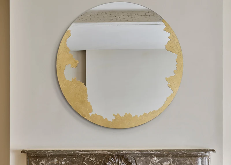 Miroir rond doré mural design 100cm - Ornato