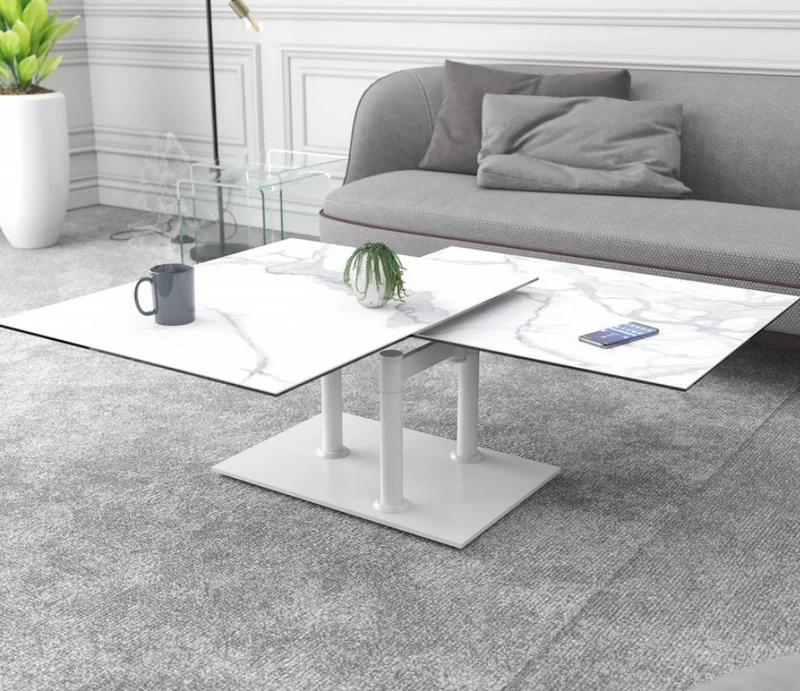 Table basse effet marbre blanc pivotante – Opera