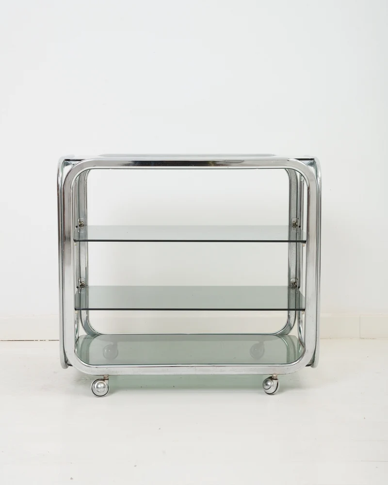 Desserte en chrome et verre fumé, 1970s