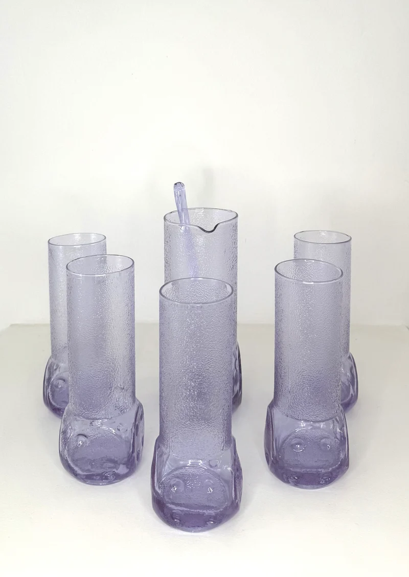 Service à orangeade en verre violet avec formes de dés, Italie, 1970s