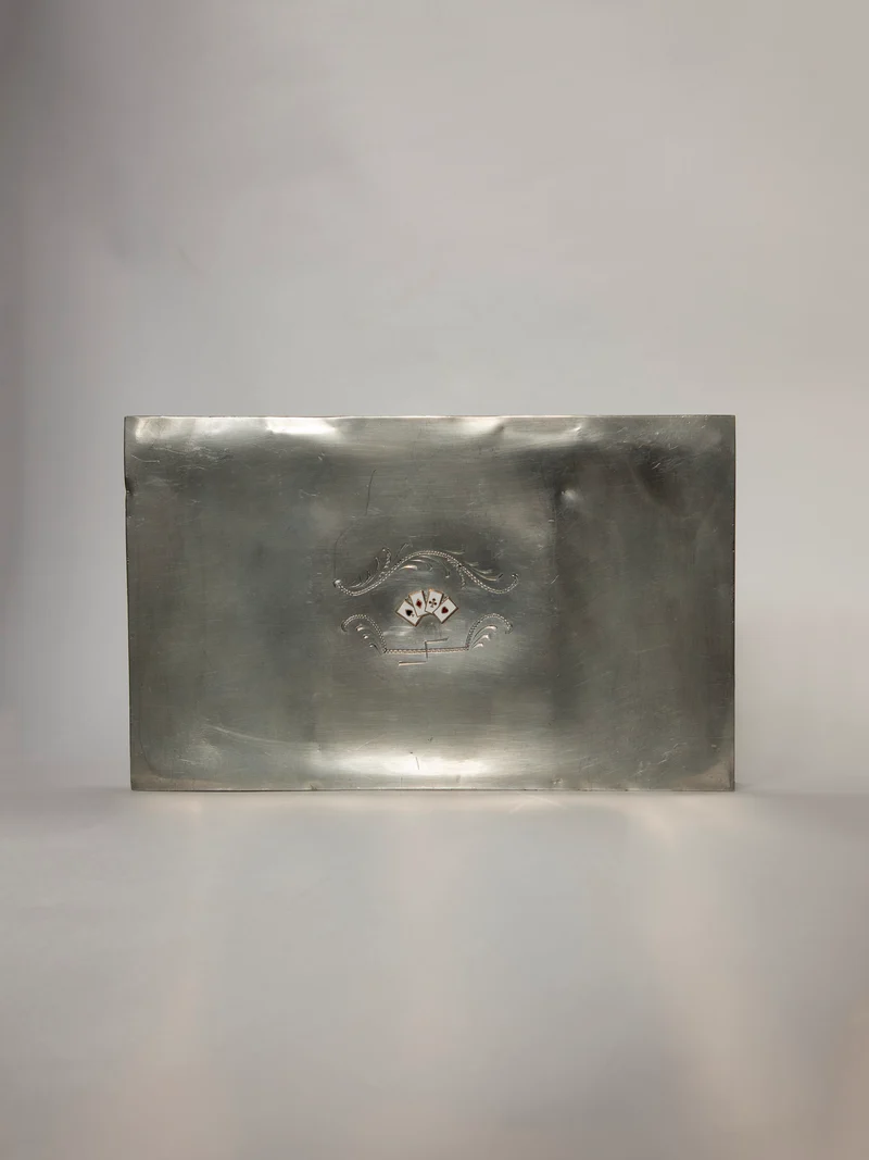 1931 Swedish Art Deco Pewter & Enamel Playing Card Box
