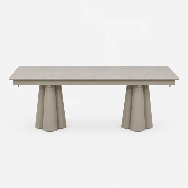 SOLENNA - Table repas outdoor Taupe / plateau céramique Ciment