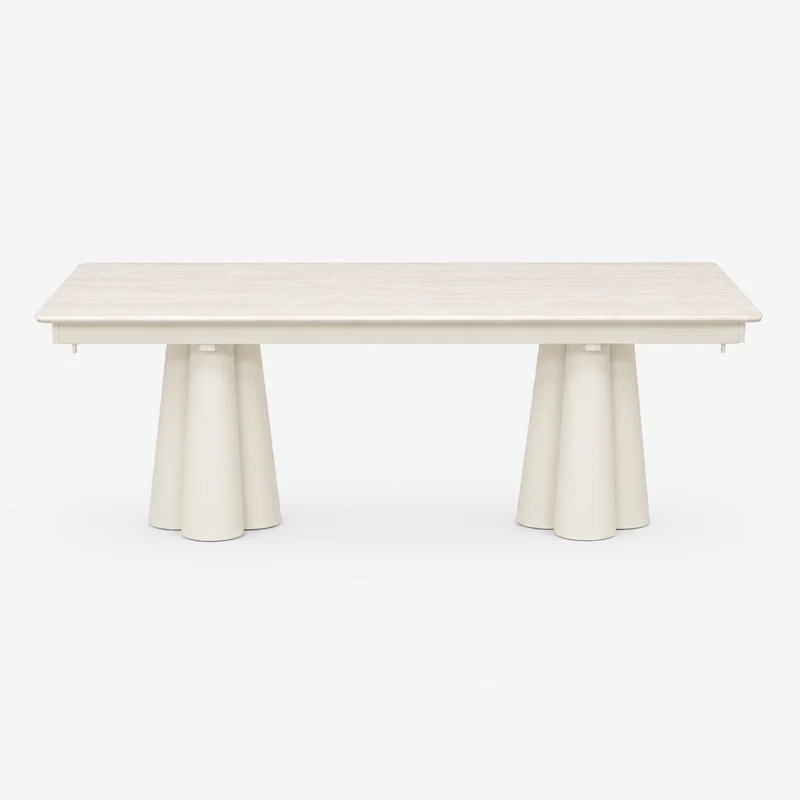SOLENNA - Table repas outdoor Warm White / plateau céramique Travertin