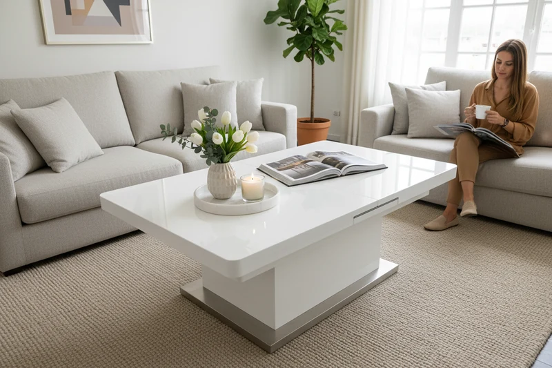 Table basse relevable en verre blanc - Jul