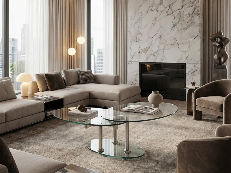 Table basse ovale verre chrome pivotante - Daniela