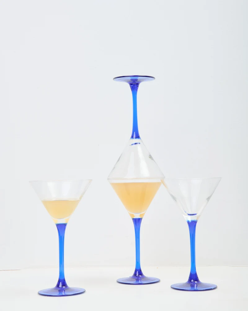 Verres coniques à pieds bleus, 1980s