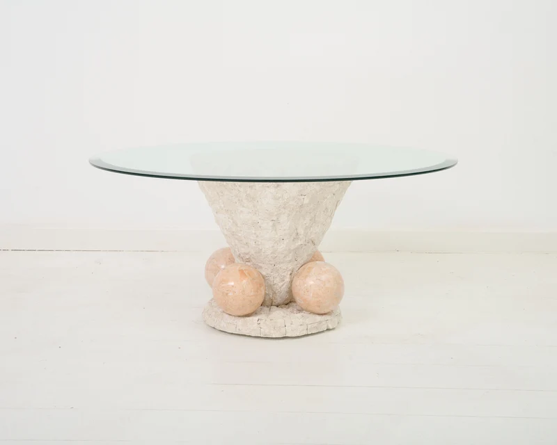 Table basse ronde en verre et pierre, 1970s