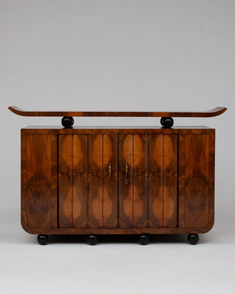 Art Deco Burl Wood Cabinet with Sculptural Top
