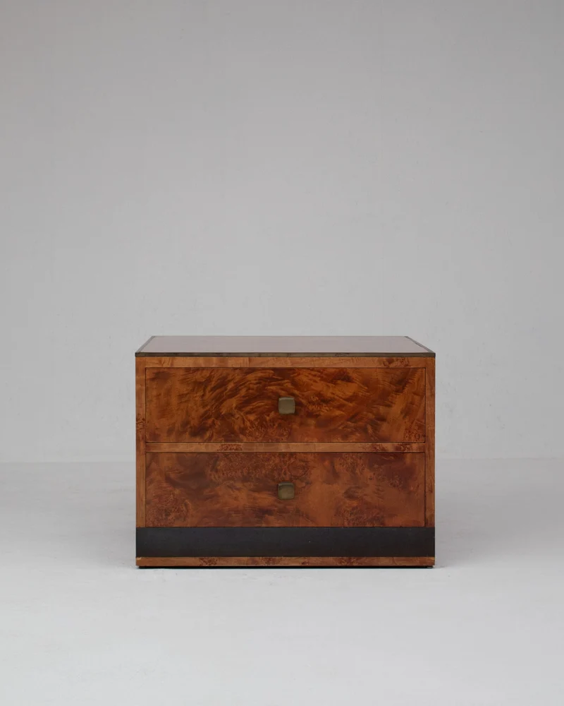 Vintage Burl Wood Cube Cabinet with Two Drawers