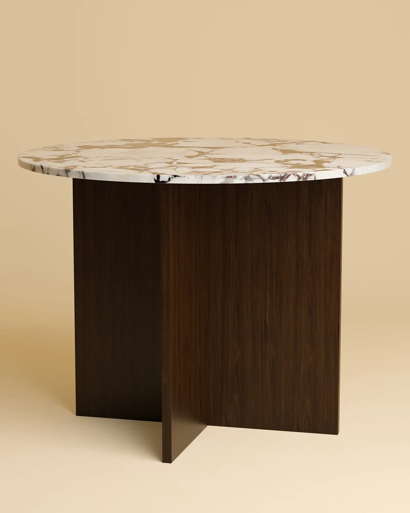 Round Dining Table - DALMA Series in Calacatta Viola Marble and Oak