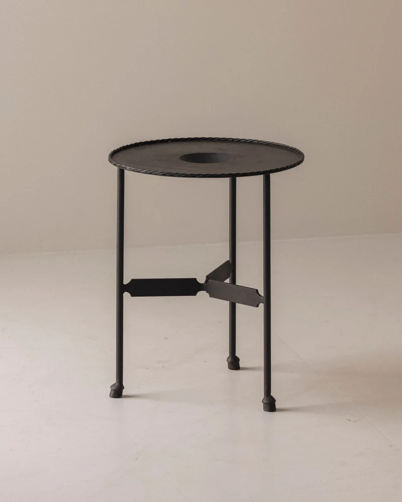 French Guéridon Side Table in Patinated Iron, 1940s