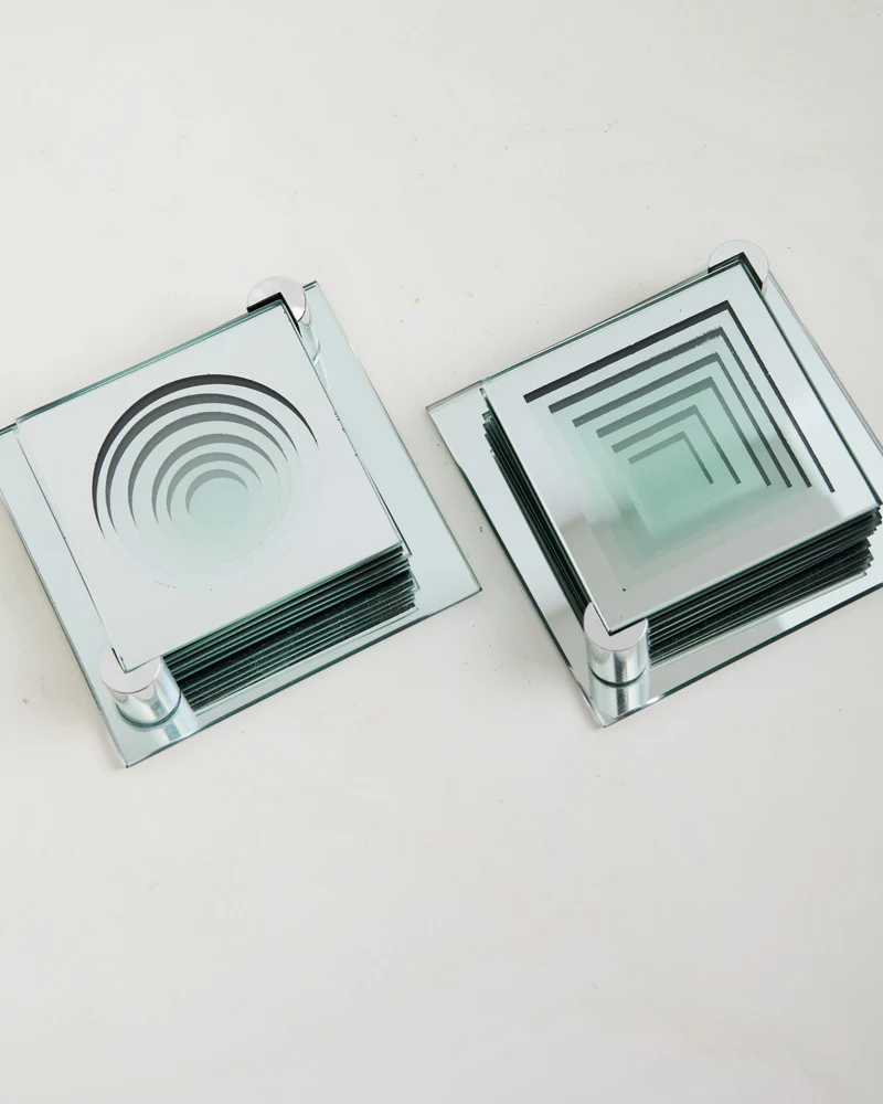 Dessous de verres Space age, carré miroir, 1970s
