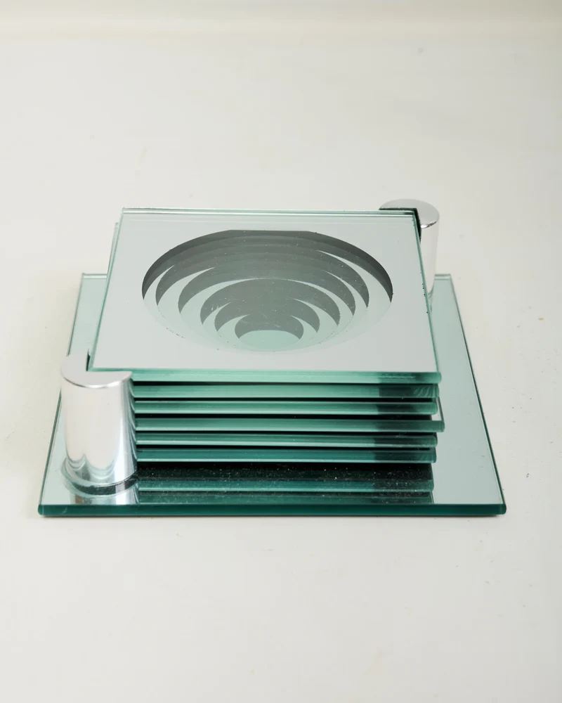 Dessous de verres Space age, rond miroir, 1970s