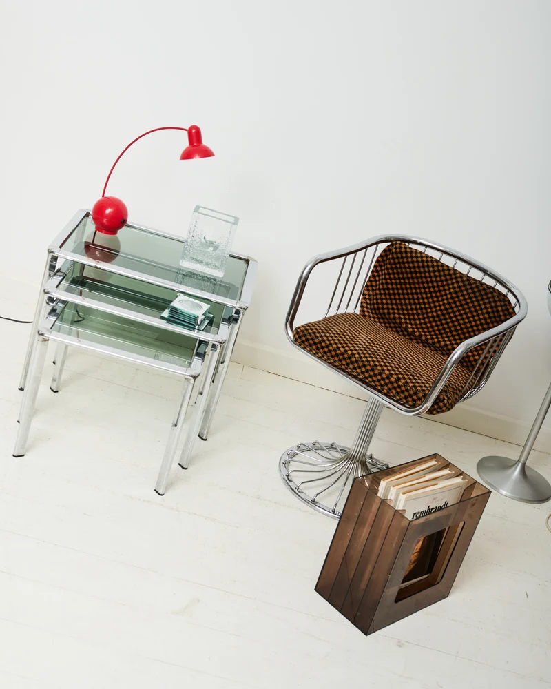 Tables gigognes en chrome et verre fumé, Italie, 1970s