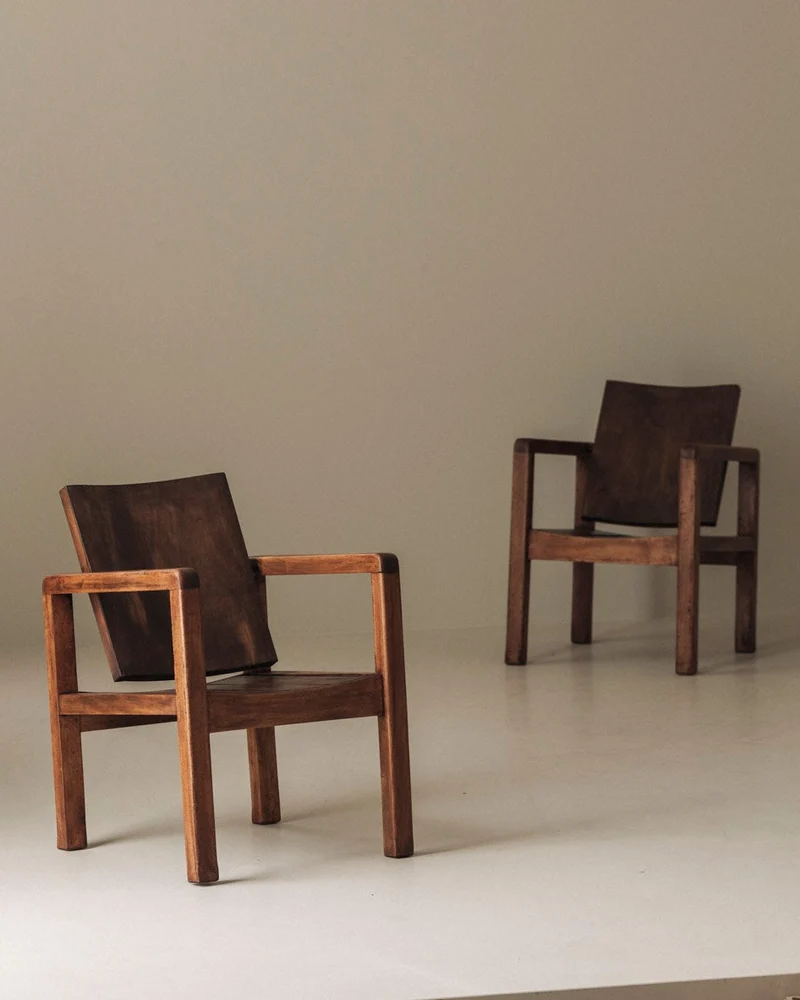 Pair of French Modernist Mahogany Armchairs, 1950s