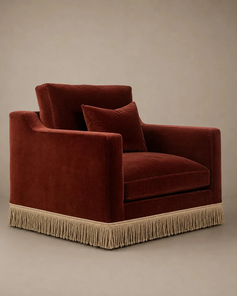 Orlando Lounge Chair - Velvet Sangria & Jute Fringe
