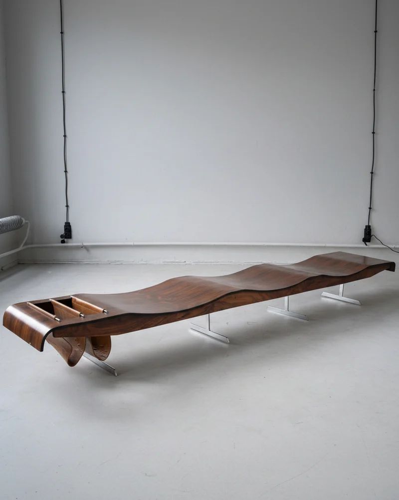 Onda Bench With Magazine Rack By Jorge Zalszupin For Atelier Moveis, 1950s