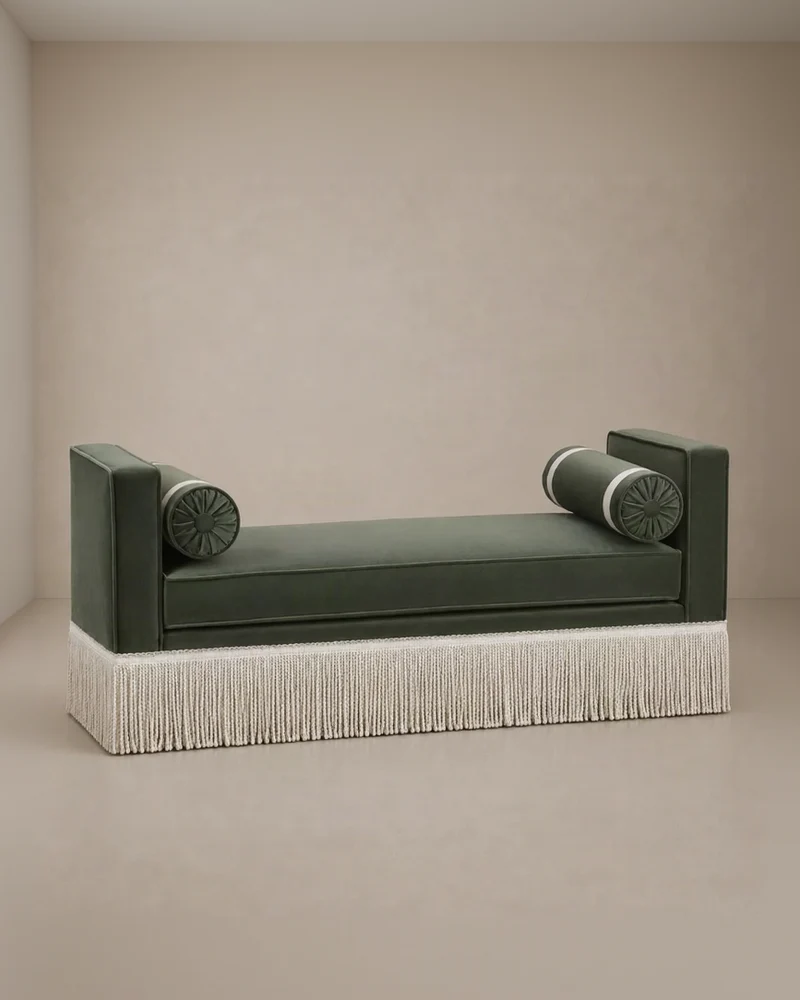 Julian Seat Bench - Green Velvet & Fringe