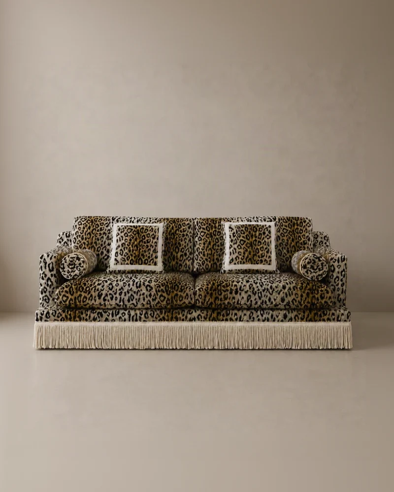 Orlando Sofa 230 cm - Leo Velvet & Ivory Fringe