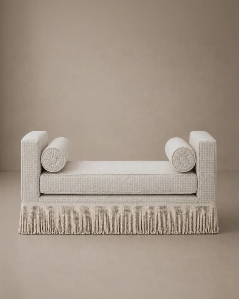 Julian Seat Bench 120 cm - Waffle Pearl - Ivory Fringe