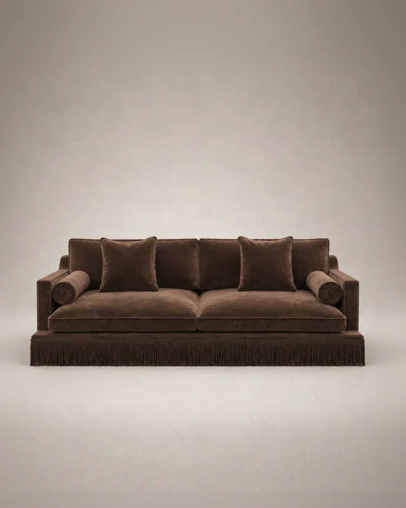 Orlando Sofa 230 cm - Chestnut Velvet & Sophie Bullion Fringe