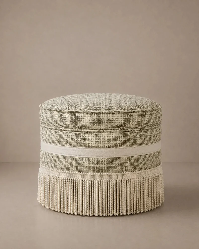 Laurent Pouf - Luxury Bouclé Bamboo & Fringe