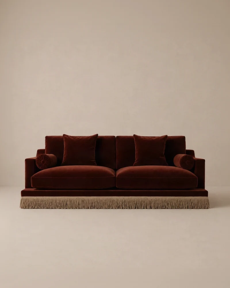 Orlando Sofa 230 cm - Velvet Sangria & Beige Houlès Fringe